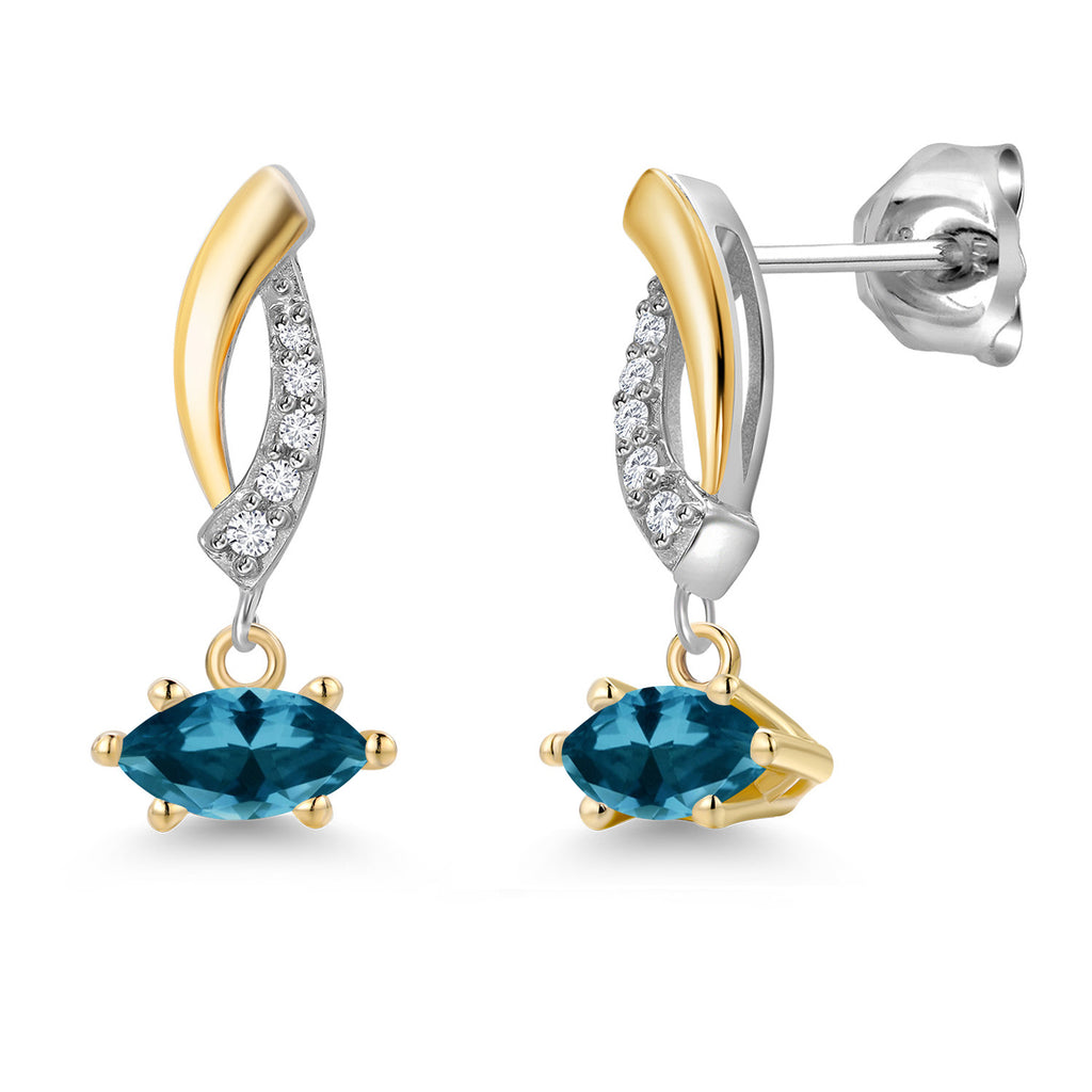 London Blue Topaz - November_Earrings in 925 Sterling Silver and 10K Yellow Gold