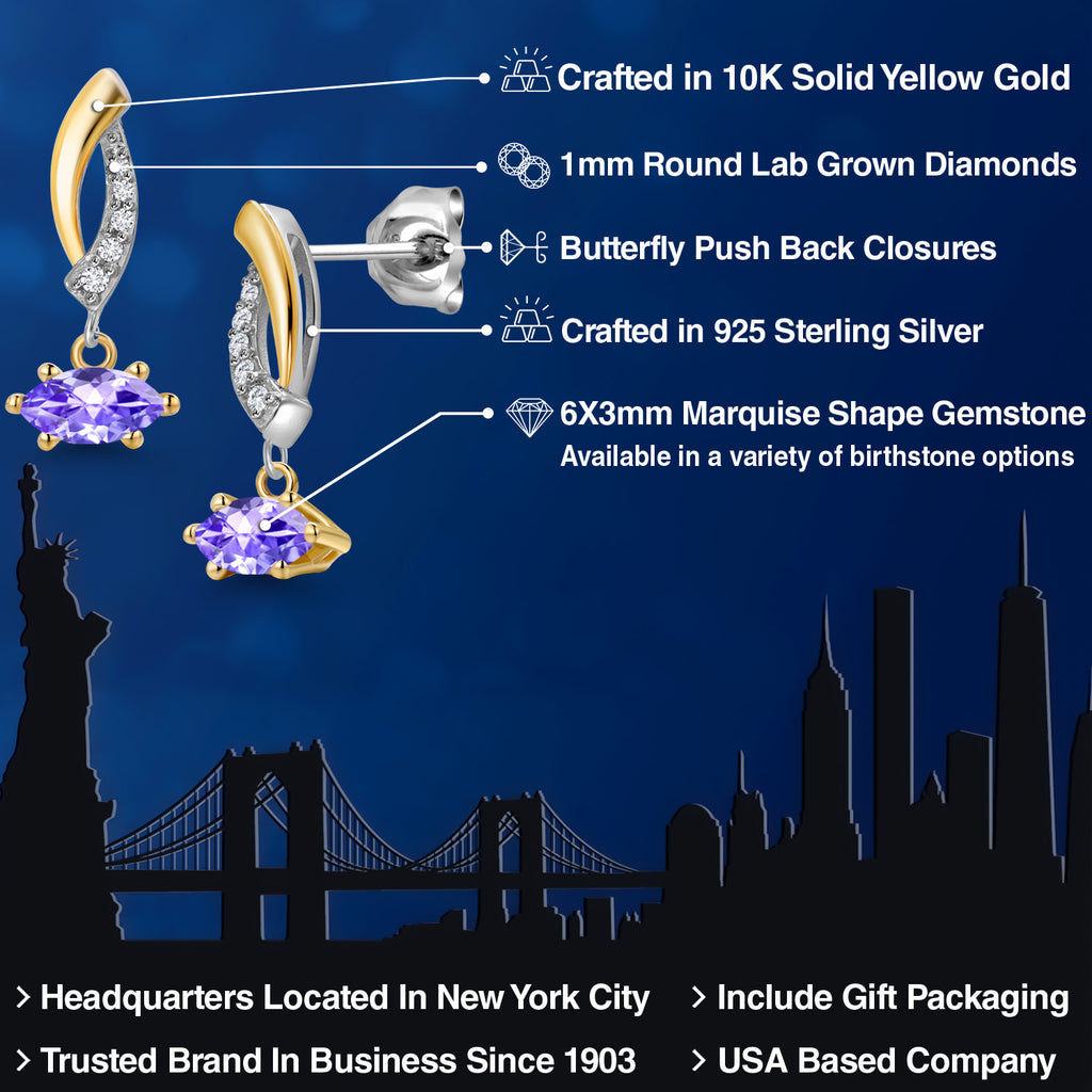 Tanzanite - December_Earrings in 925 Sterling Silver and 10K Yellow Gold
