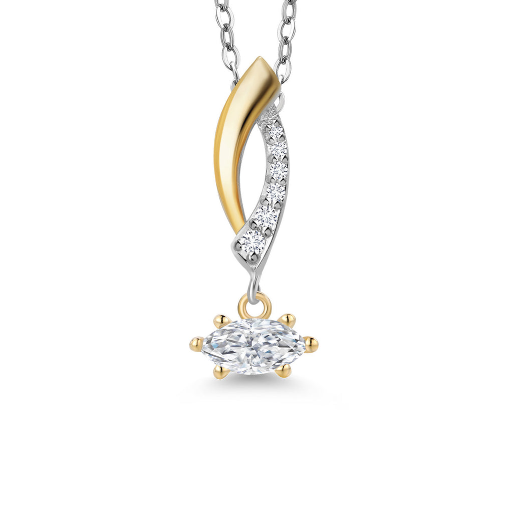 White Moissanite - April_Pendant in 925 Sterling Silver and 10K Yellow Gold
