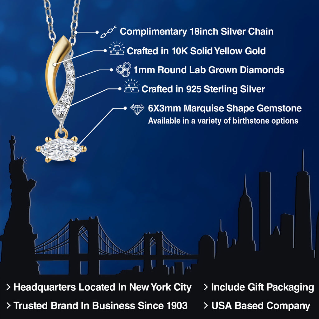 White Moissanite - April_Pendant in 925 Sterling Silver and 10K Yellow Gold