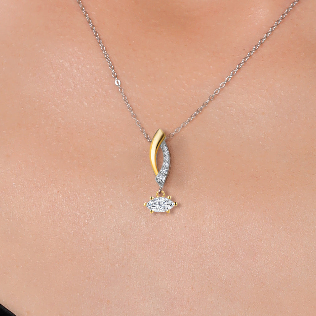 White Moissanite - April_Pendant in 925 Sterling Silver and 10K Yellow Gold