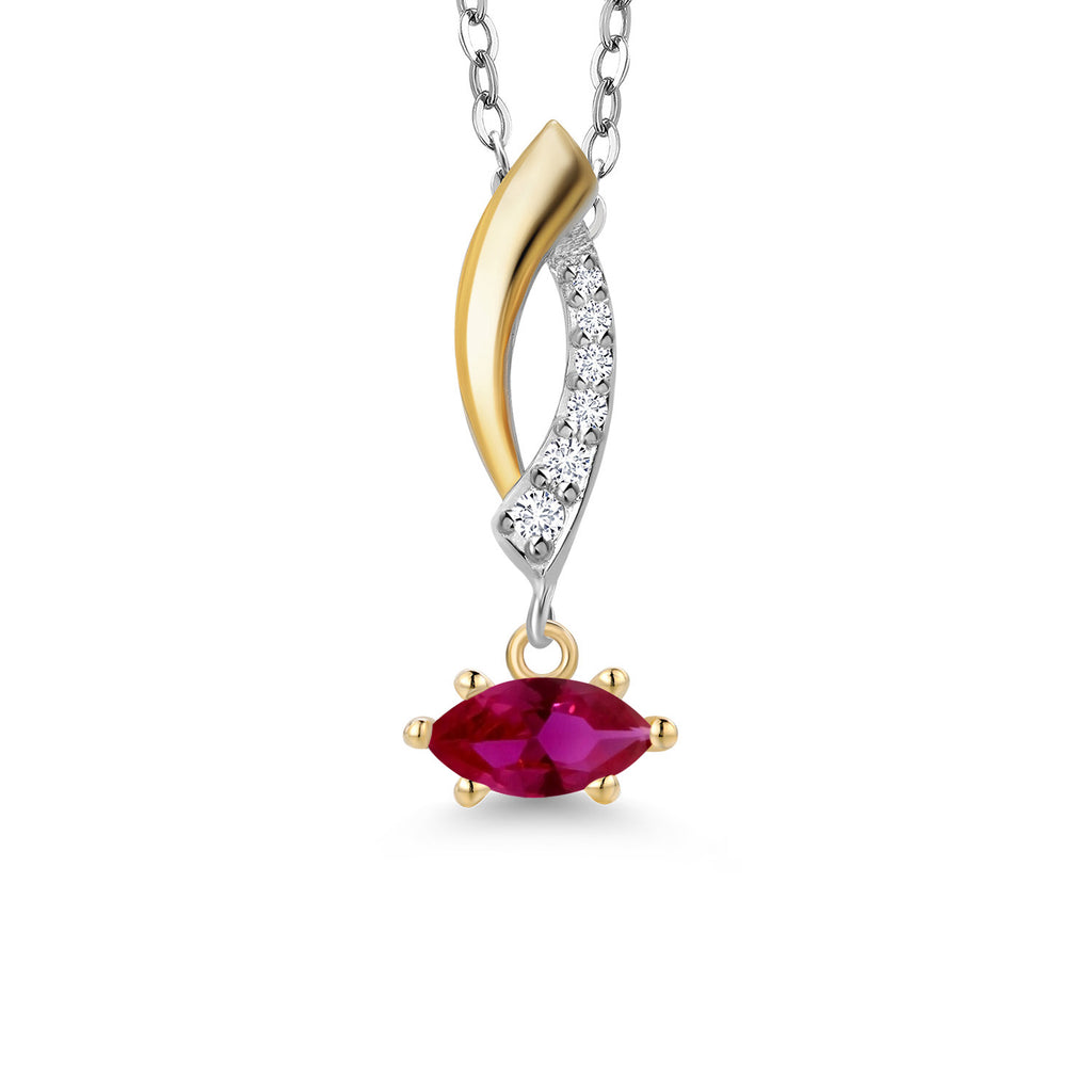 Created Ruby - July_Pendant in 925 Sterling Silver and 10K Yellow Gold