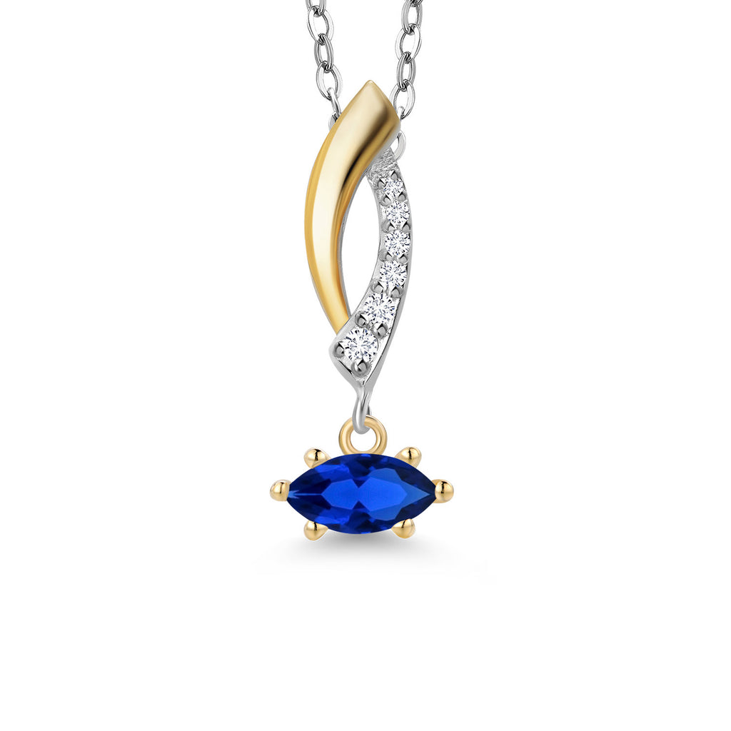 Blue Created Sapphire - September_Pendant in 925 Sterling Silver and 10K Yellow Gold
