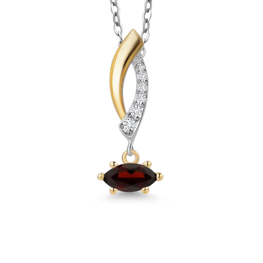 Garnet - January_Pendant in 925 Sterling Silver and 10K Yellow Gold