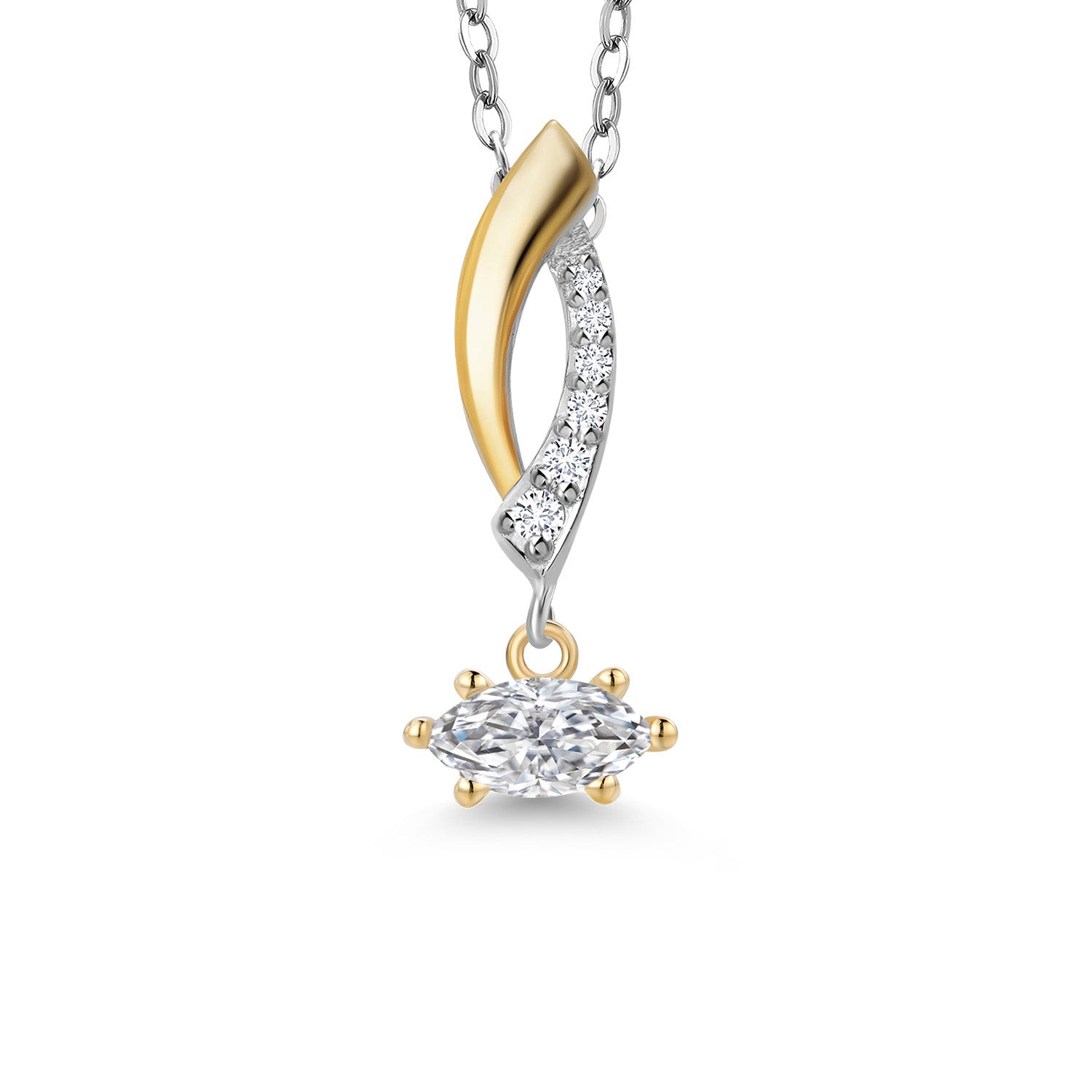 925 Silver and 10K Yellow Gold Lab Grown Diamond Pendant Necklace for Women | 0.23 Cttw | Gemstone April Birthstone | Marquise 6X3MM | DEF Color | VVS-VS Clarity | With 18 Inch Chain