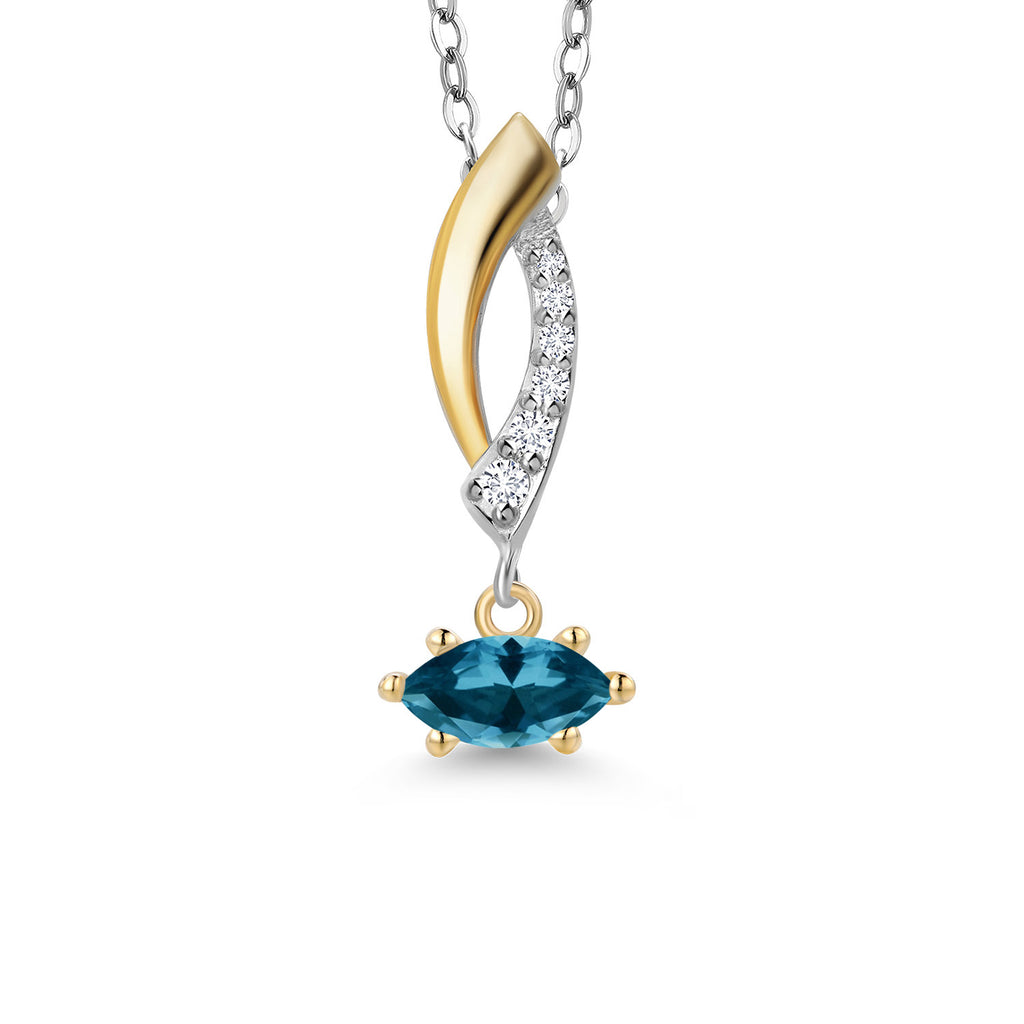 London Blue Topaz - November_Pendant in 925 Sterling Silver and 10K Yellow Gold