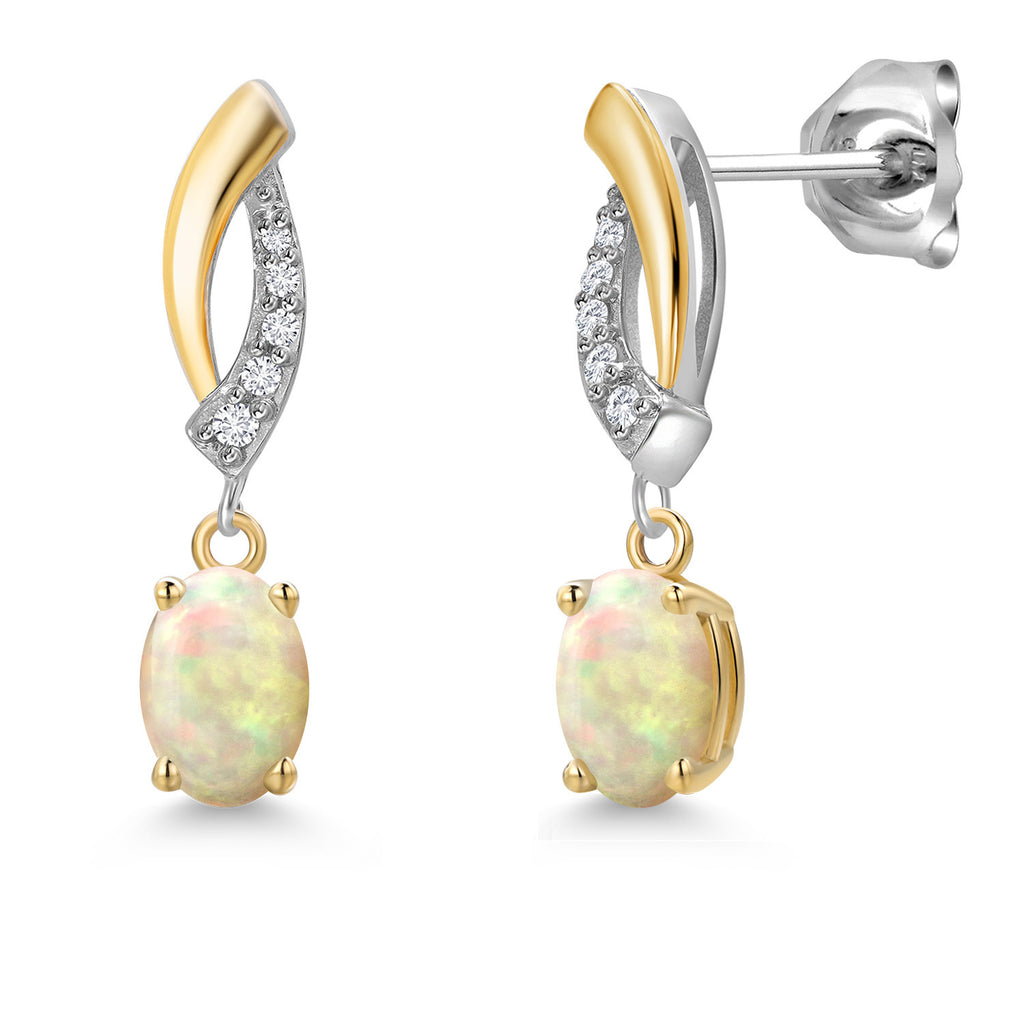 Ethiopian Opal-Cabochon - October_Earrings in 925 Sterling Silver and 10K Yellow Gold