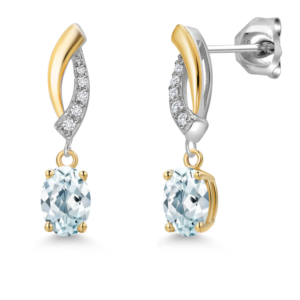Aquamarine - March_Earrings in 925 Sterling Silver and 10K Yellow Gold