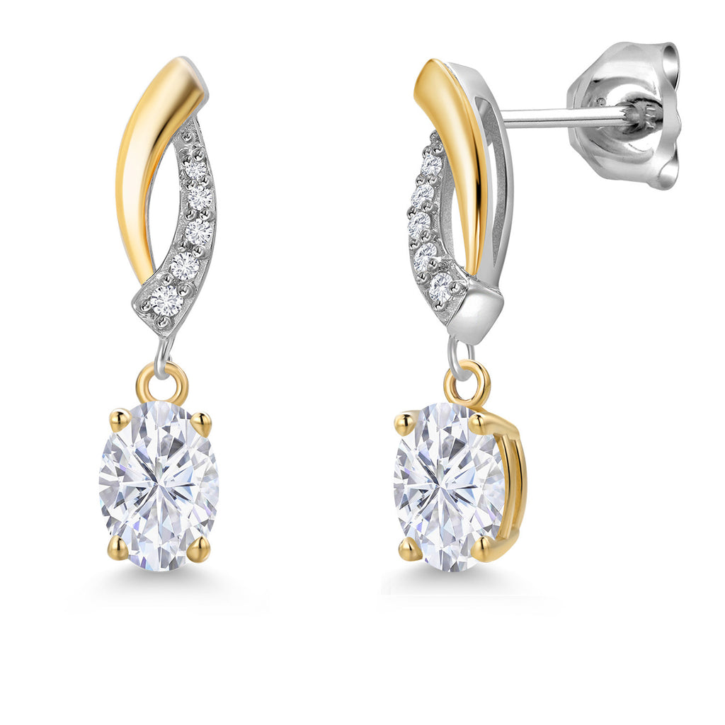 White Moissanite - April_Earrings in 925 Sterling Silver and 10K Yellow Gold
