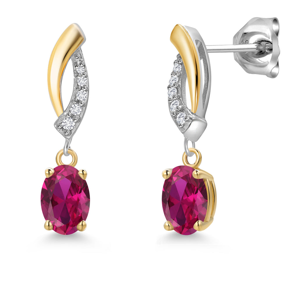 Created Ruby - July_Earrings in 925 Sterling Silver and 10K Yellow Gold