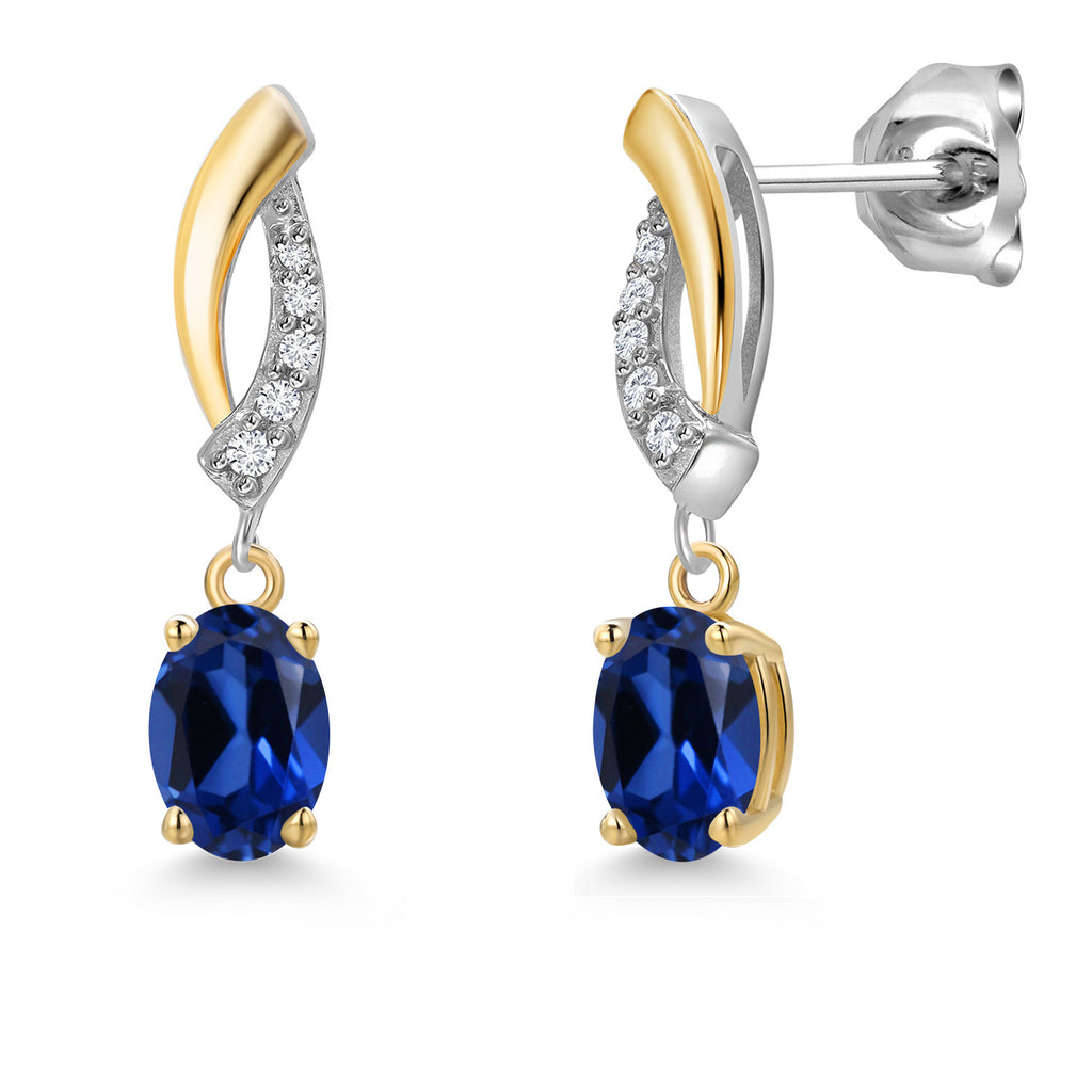 Blue Created Sapphire - September_Earrings in 925 Sterling Silver and 10K Yellow Gold
