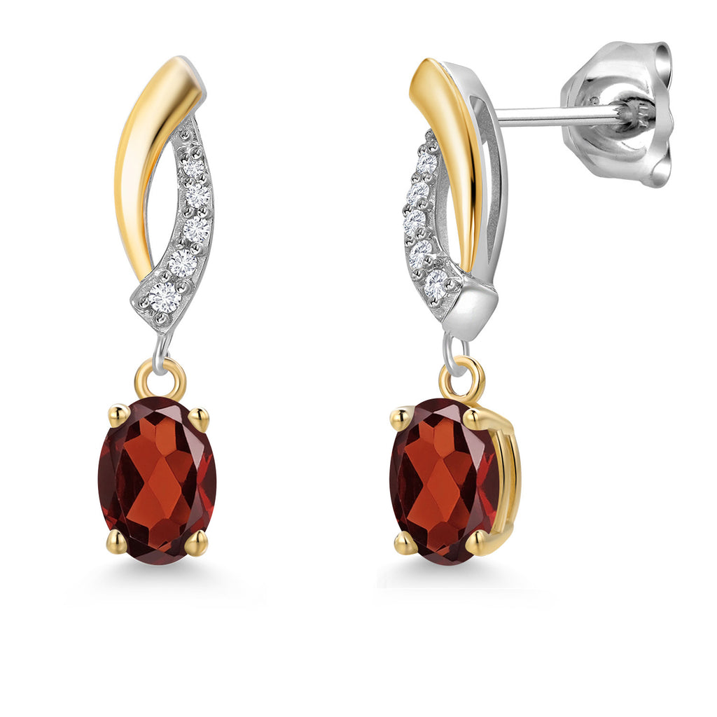 Garnet - January_Earrings in 925 Sterling Silver and 10K Yellow Gold