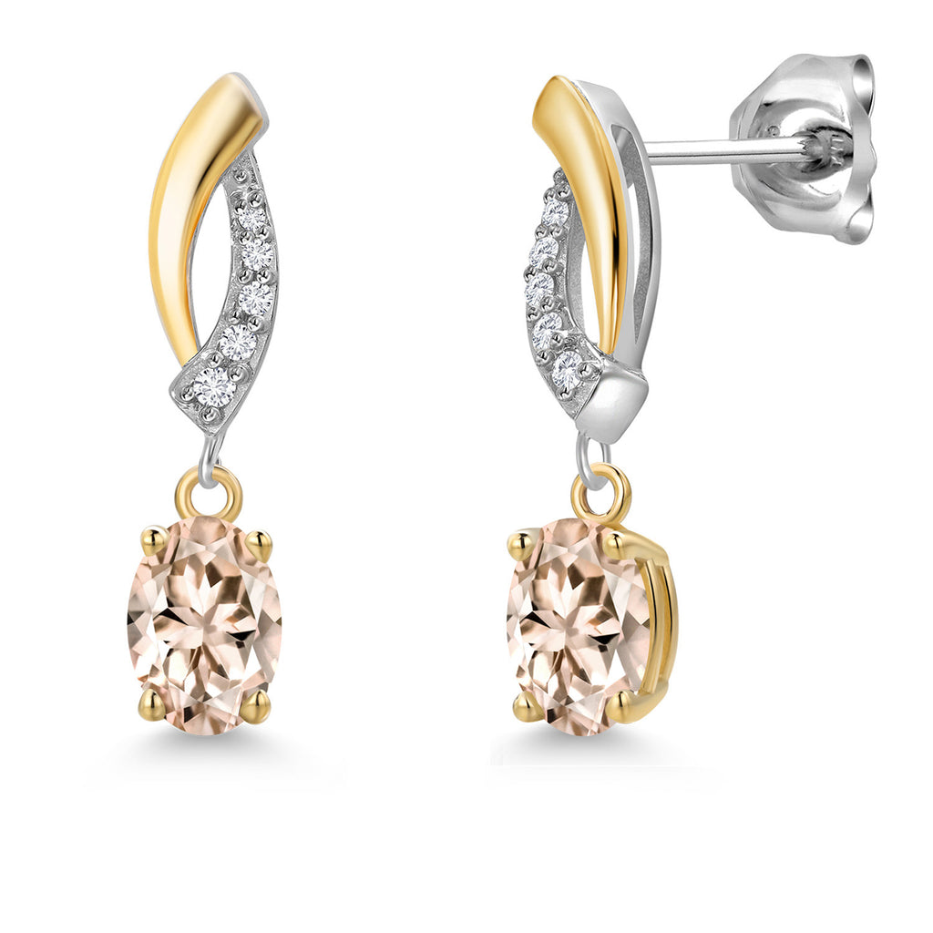 Morganite - October_Earrings in 925 Sterling Silver and 10K Yellow Gold