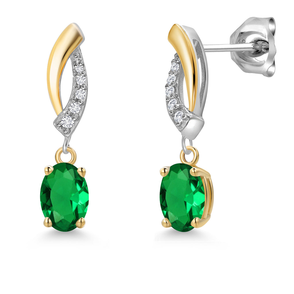 Nano Emerald - May_Earrings in 925 Sterling Silver and 10K Yellow Gold