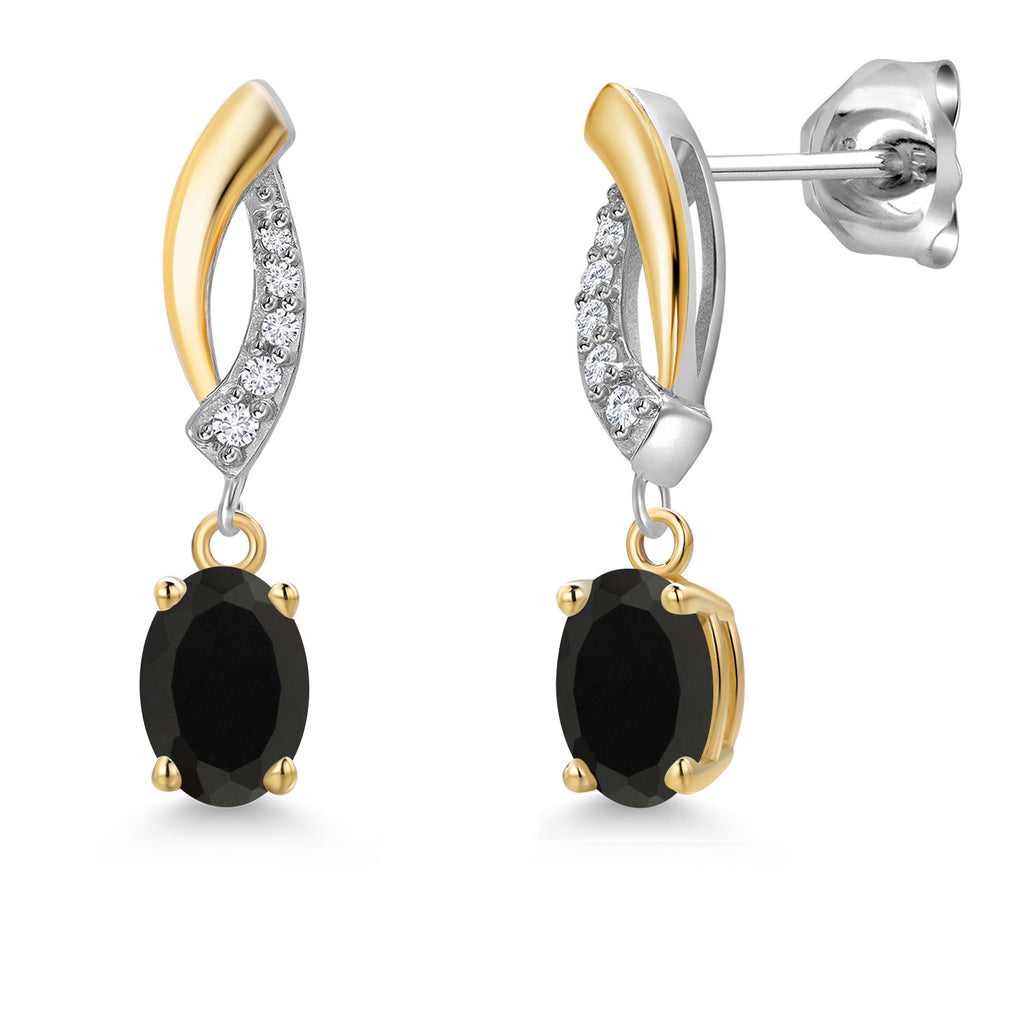 Onyx - December_Earrings in 925 Sterling Silver and 10K Yellow Gold