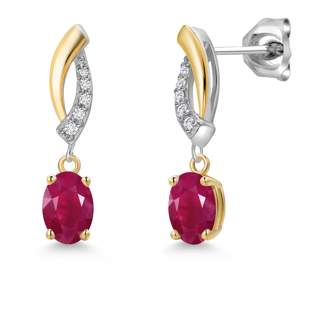 Ruby - July_Earrings in 925 Sterling Silver and 10K Yellow Gold