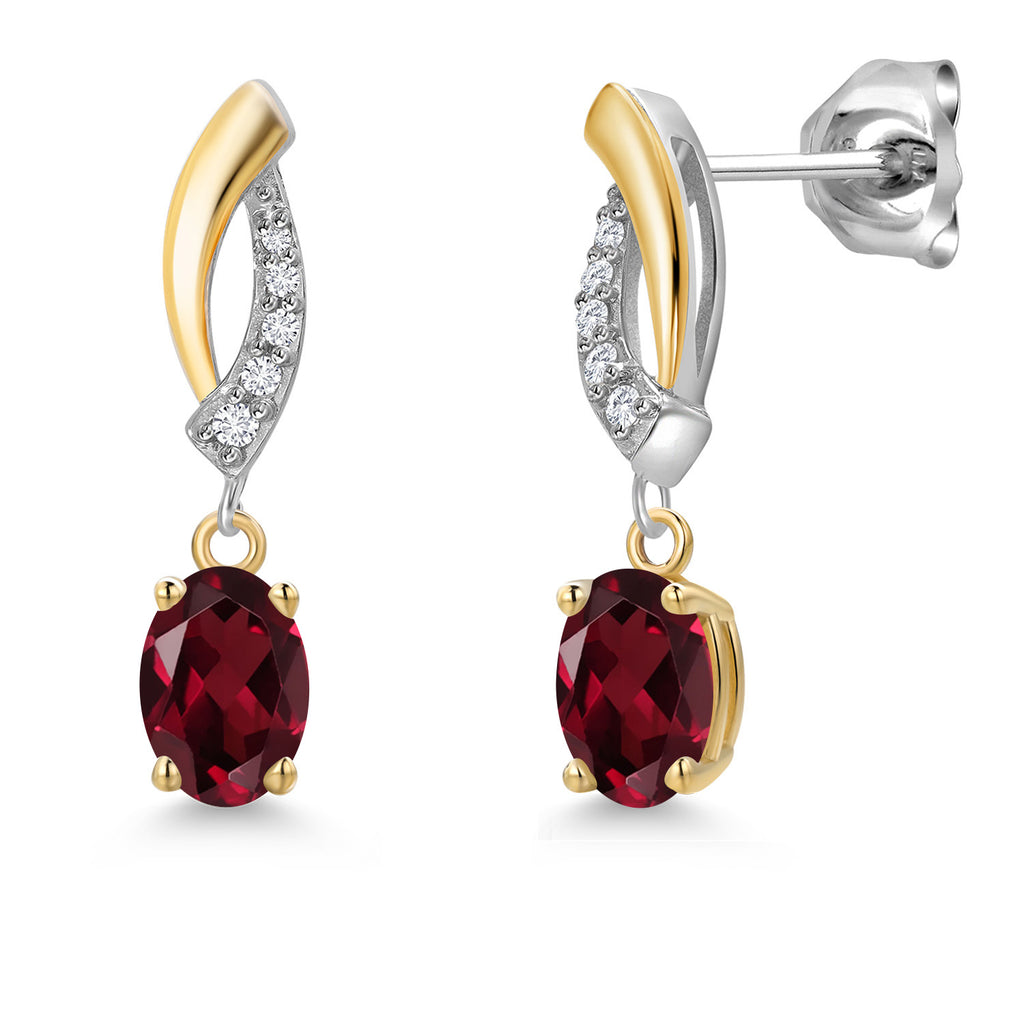 Rhodolite Garnet_Earrings in 925 Sterling Silver and 10K Yellow Gold