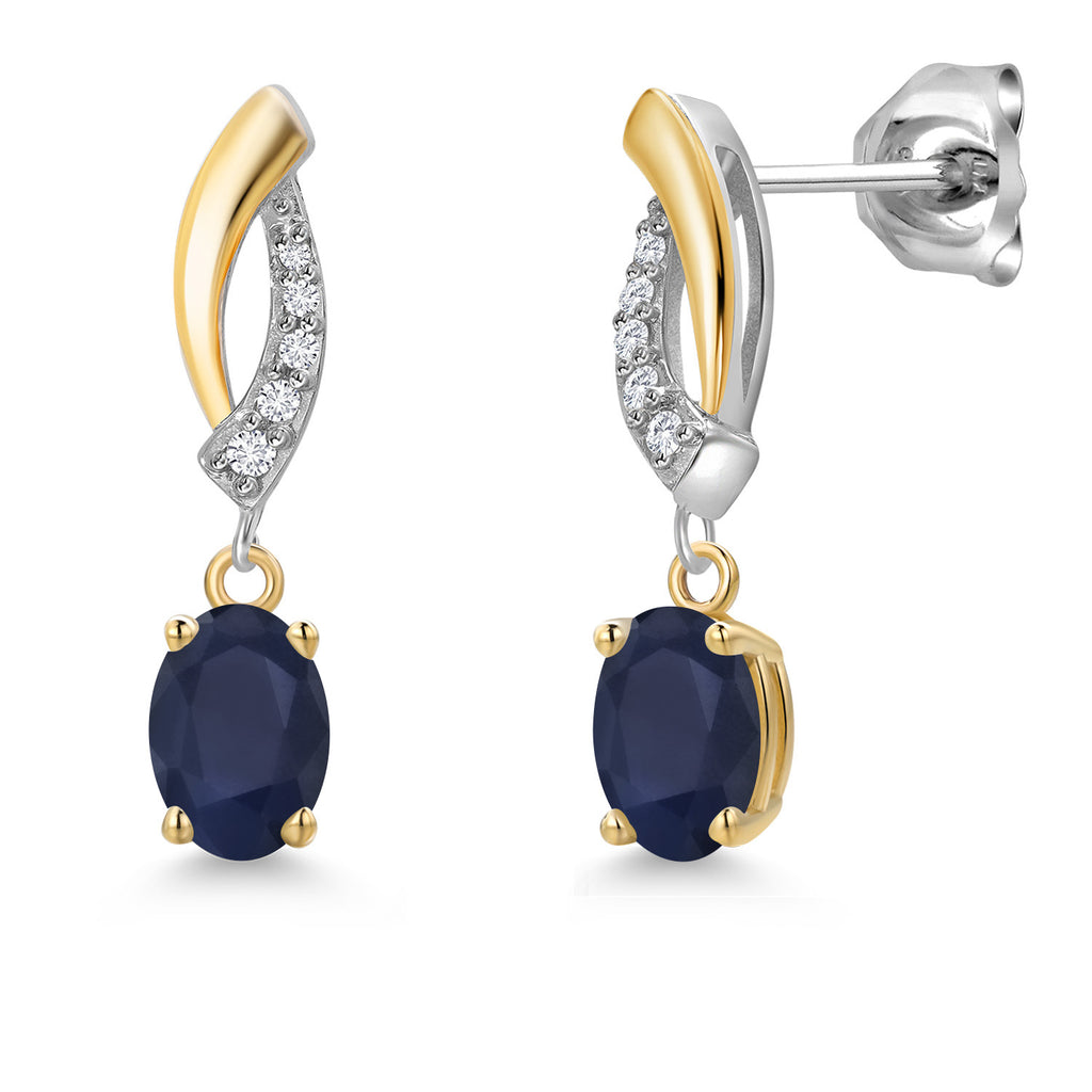 Blue Sapphire - September_Earrings in 925 Sterling Silver and 10K Yellow Gold