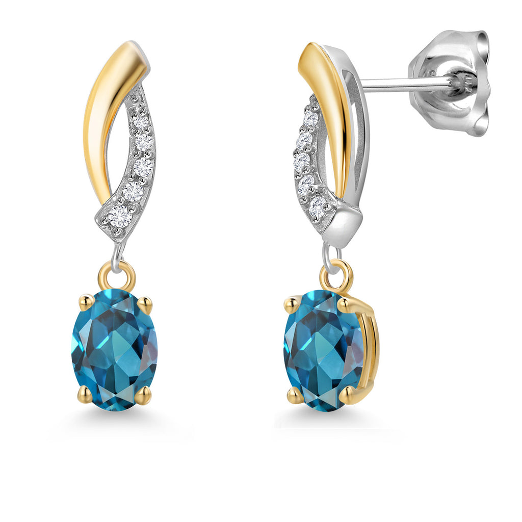 London Blue Topaz - November_Earrings in 925 Sterling Silver and 10K Yellow Gold