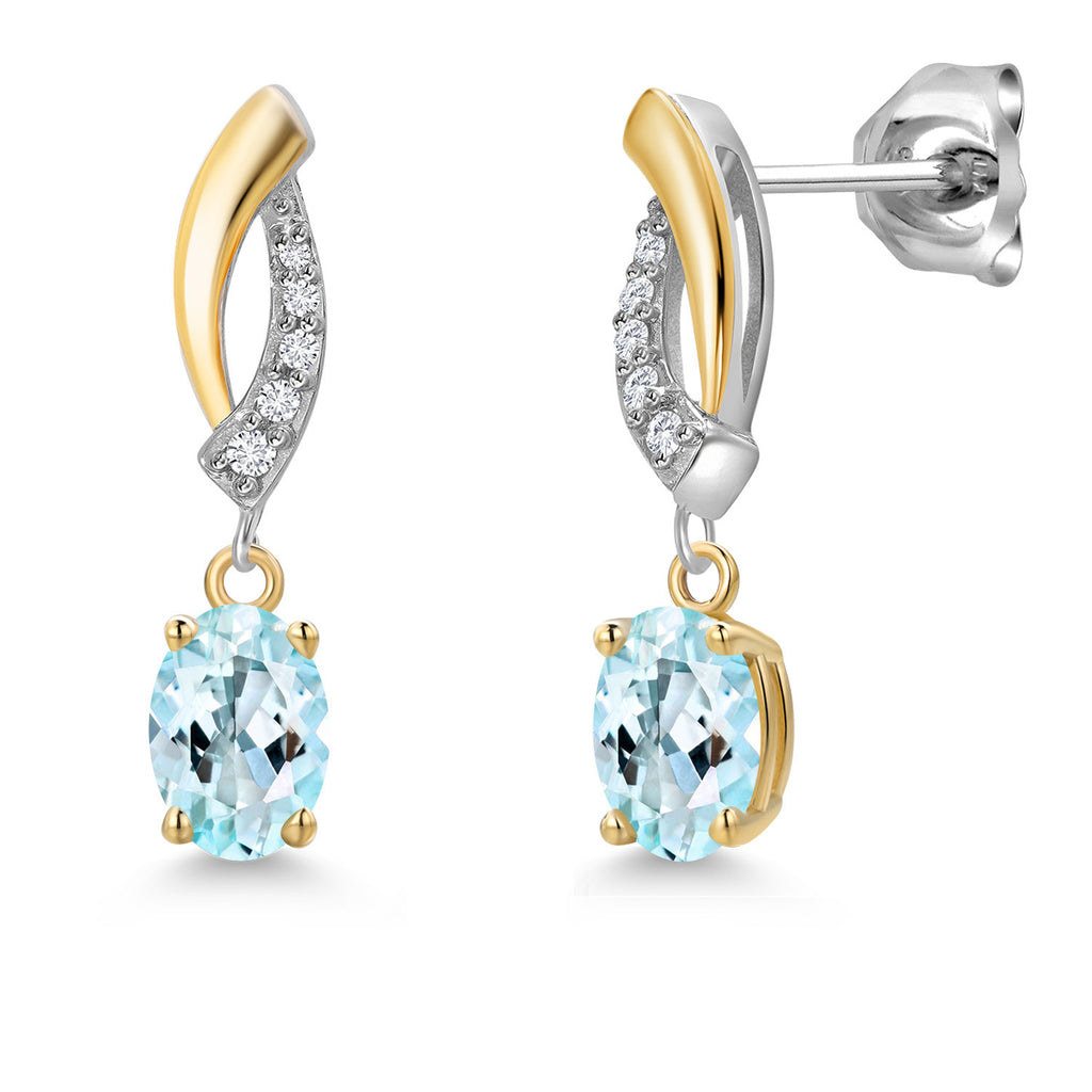 Sky Blue Topaz - November_Earrings in 925 Sterling Silver and 10K Yellow Gold