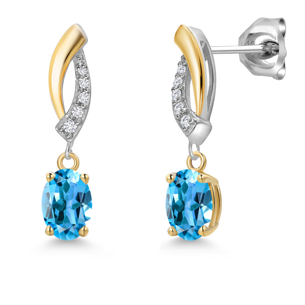 Swiss Blue Topaz - November_Earrings in 925 Sterling Silver and 10K Yellow Gold