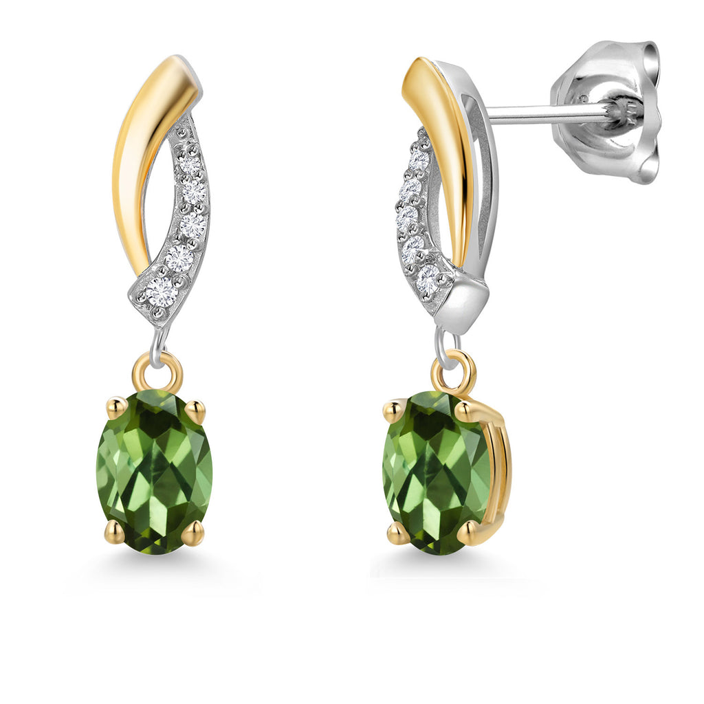 Green Tourmaline - October_Earrings in 925 Sterling Silver and 10K Yellow Gold