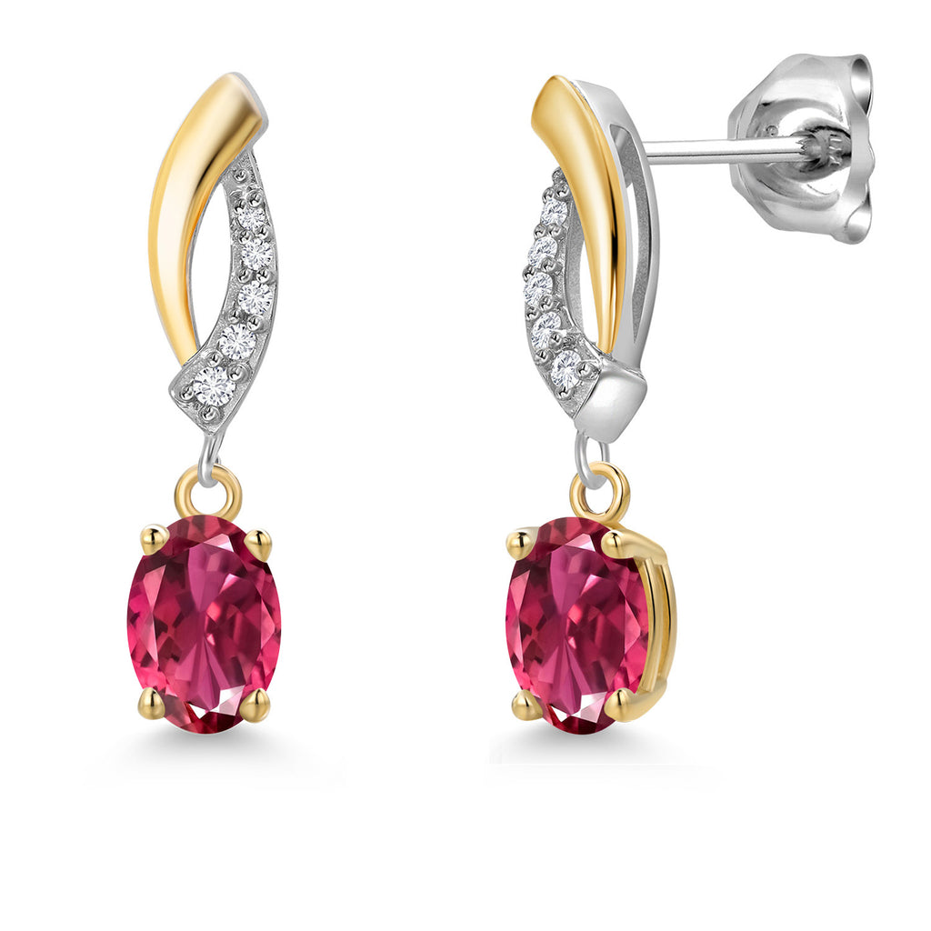 Pink Tourmaline - October_Earrings in 925 Sterling Silver and 10K Yellow Gold