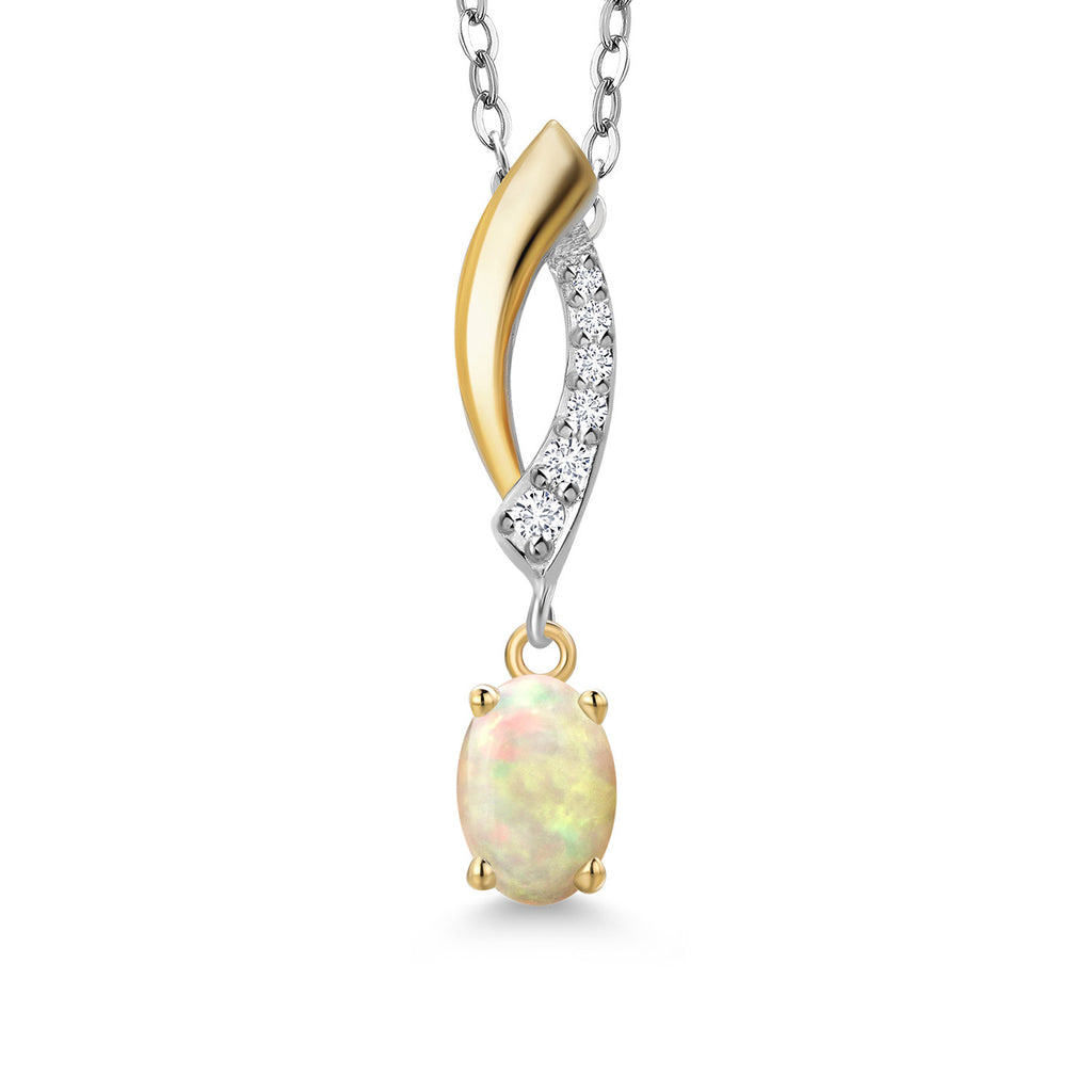 Ethiopian Opal-Cabochon - October_Pendant in 925 Sterling Silver and 10K Yellow Gold