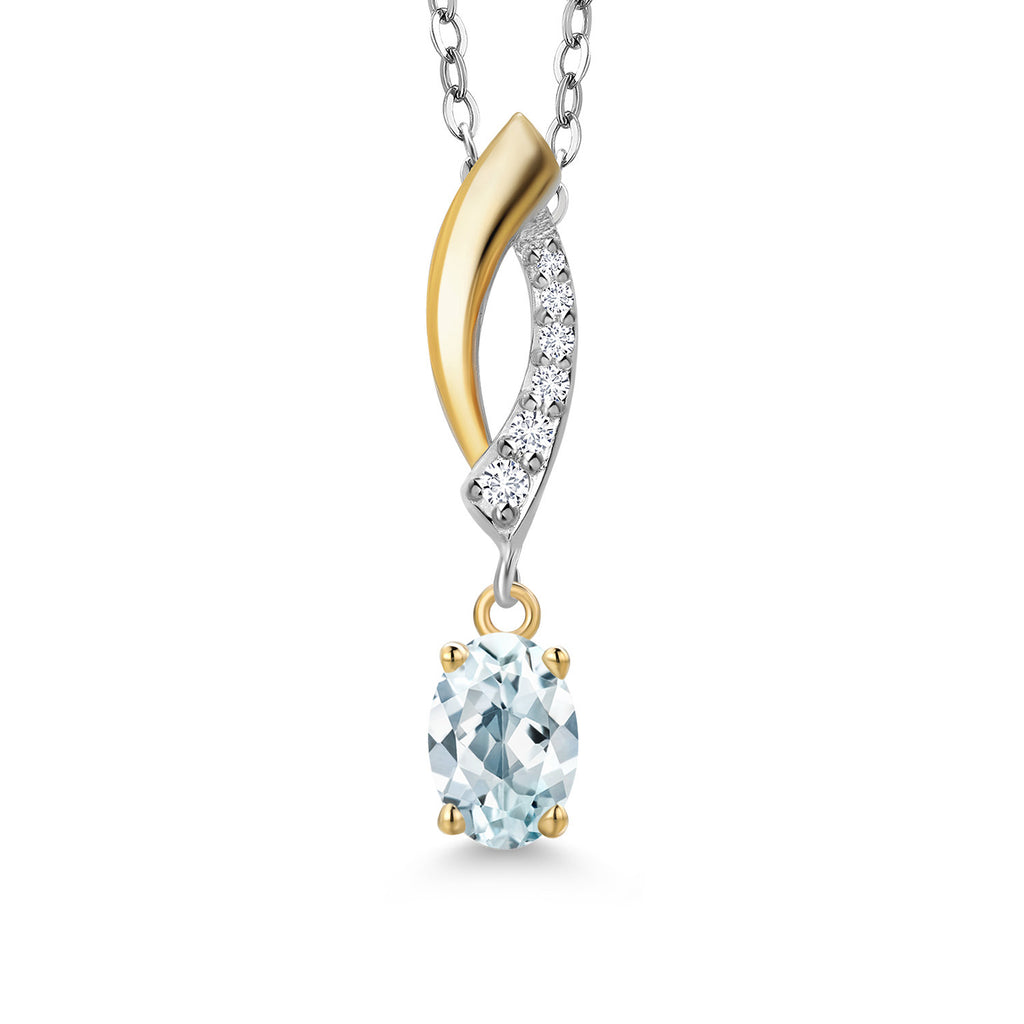 Aquamarine - March_Pendant in 925 Sterling Silver and 10K Yellow Gold