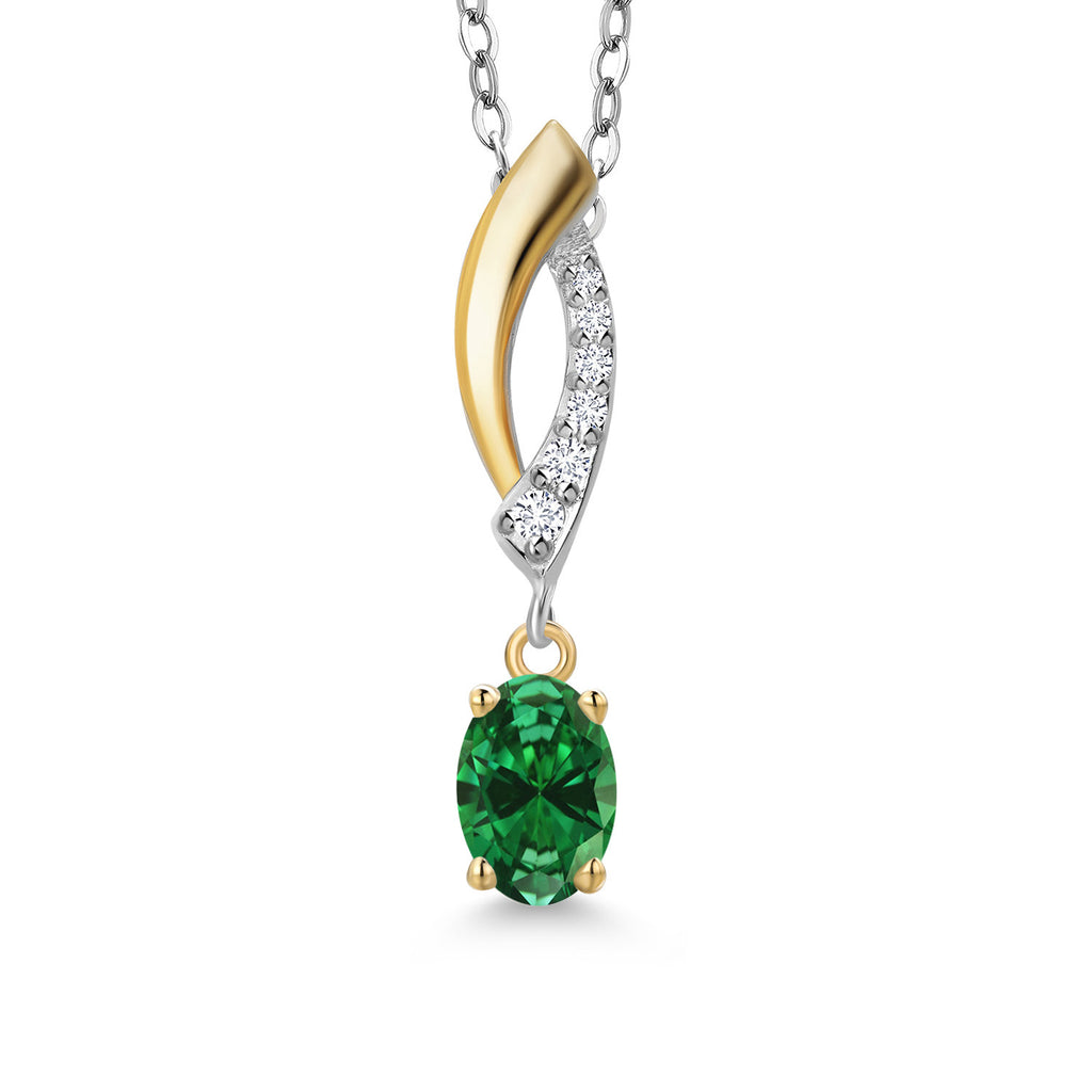 Created Emerald - May_Pendant in 925 Sterling Silver and 10K Yellow Gold
