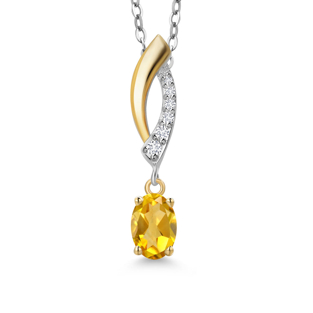 Citrine - November_Pendant in 925 Sterling Silver and 10K Yellow Gold