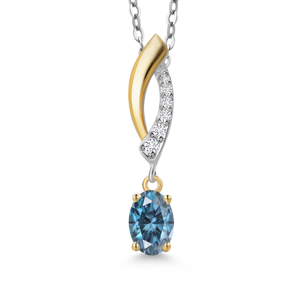 Persian Blue Moissanite - April_Pendant in 925 Sterling Silver and 10K Yellow Gold