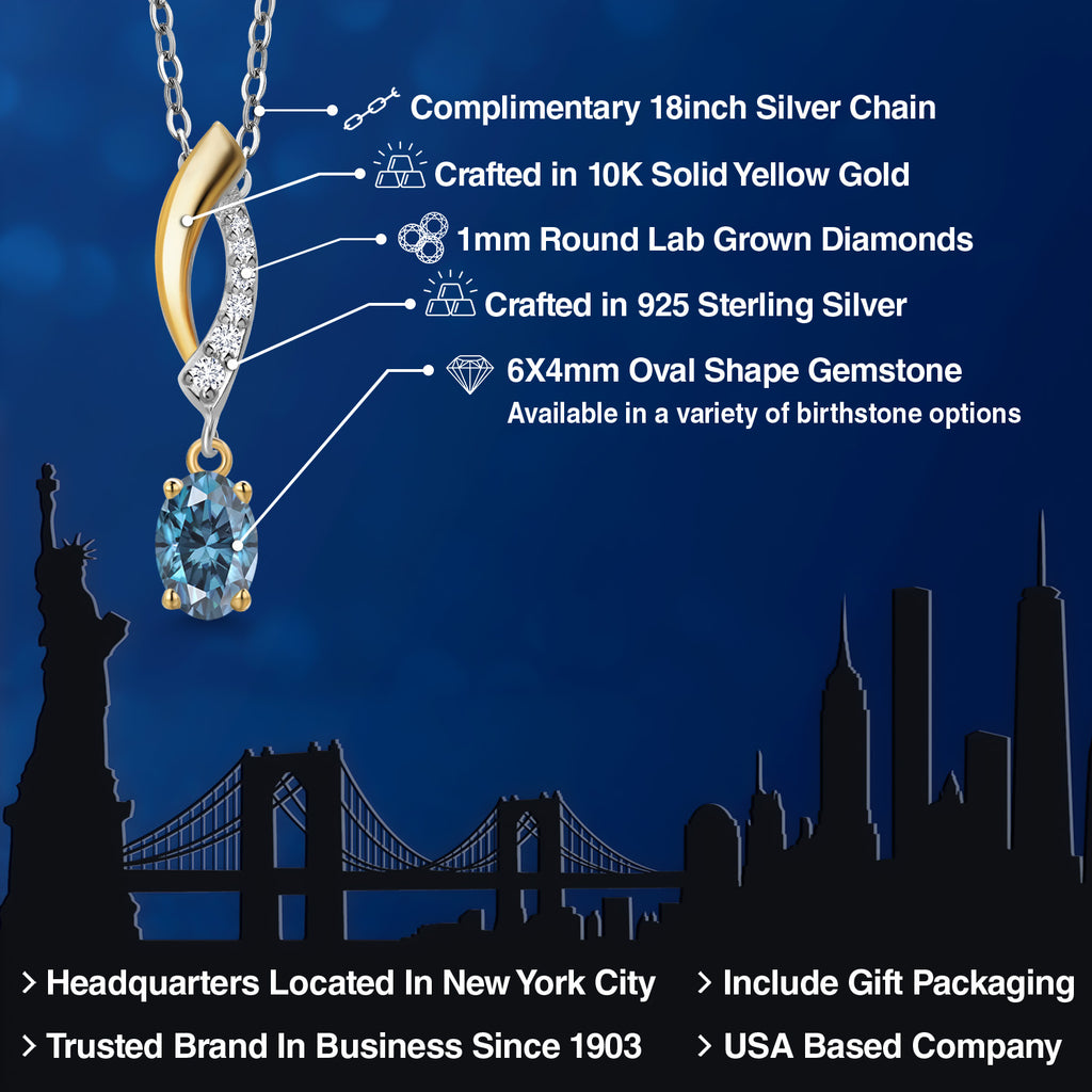 Persian Blue Moissanite - April_Pendant in 925 Sterling Silver and 10K Yellow Gold