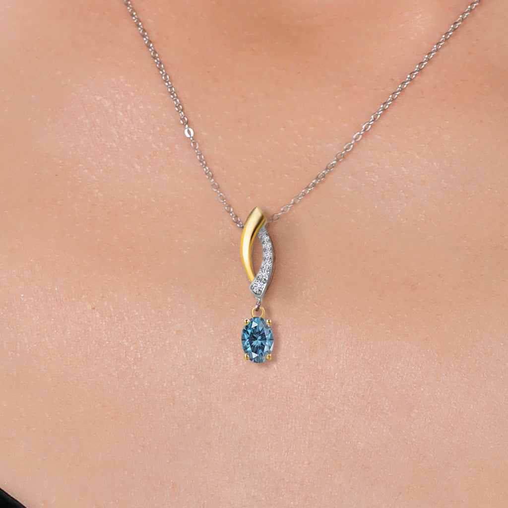 Persian Blue Moissanite - April_Pendant in 925 Sterling Silver and 10K Yellow Gold