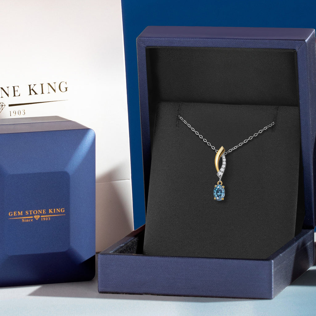 Persian Blue Moissanite - April_Pendant in 925 Sterling Silver and 10K Yellow Gold