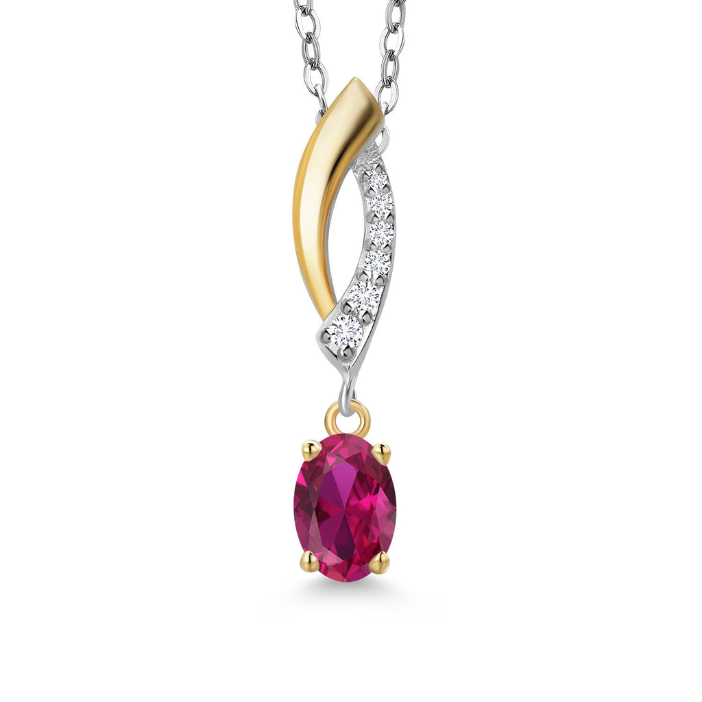 Created Ruby - July_Pendant in 925 Sterling Silver and 10K Yellow Gold