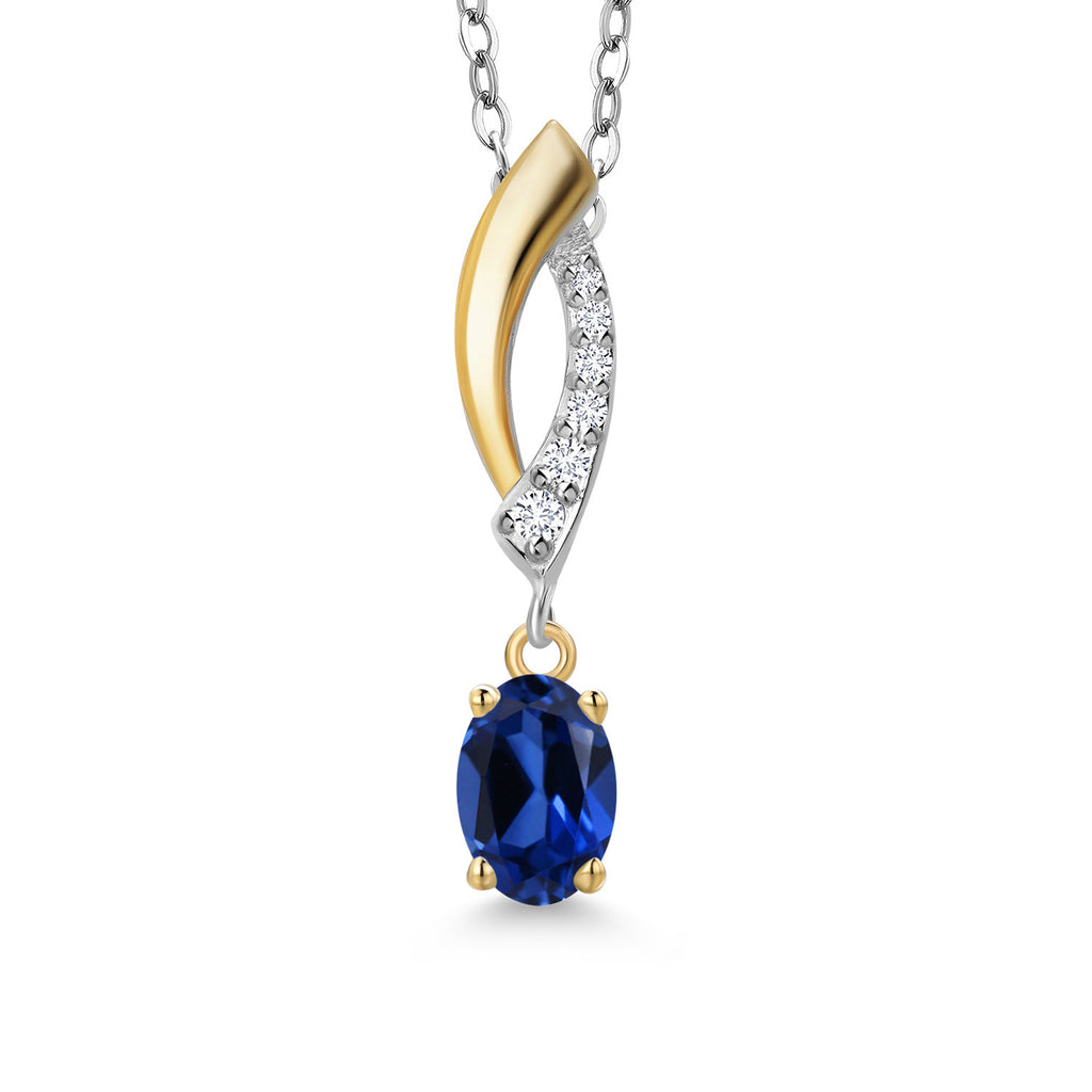 Blue Created Sapphire - September_Pendant in 925 Sterling Silver and 10K Yellow Gold