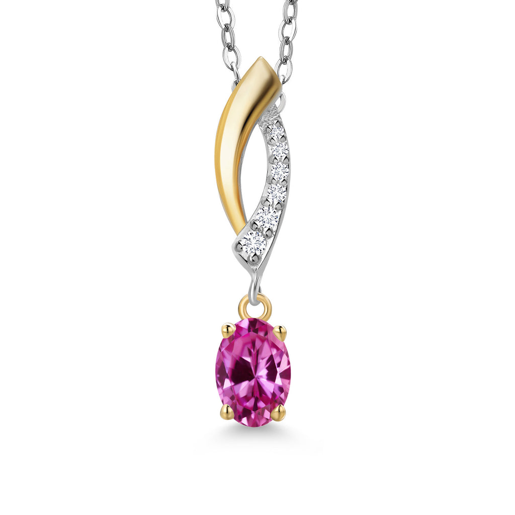 Pink Created Sapphire - September_Pendant in 925 Sterling Silver and 10K Yellow Gold