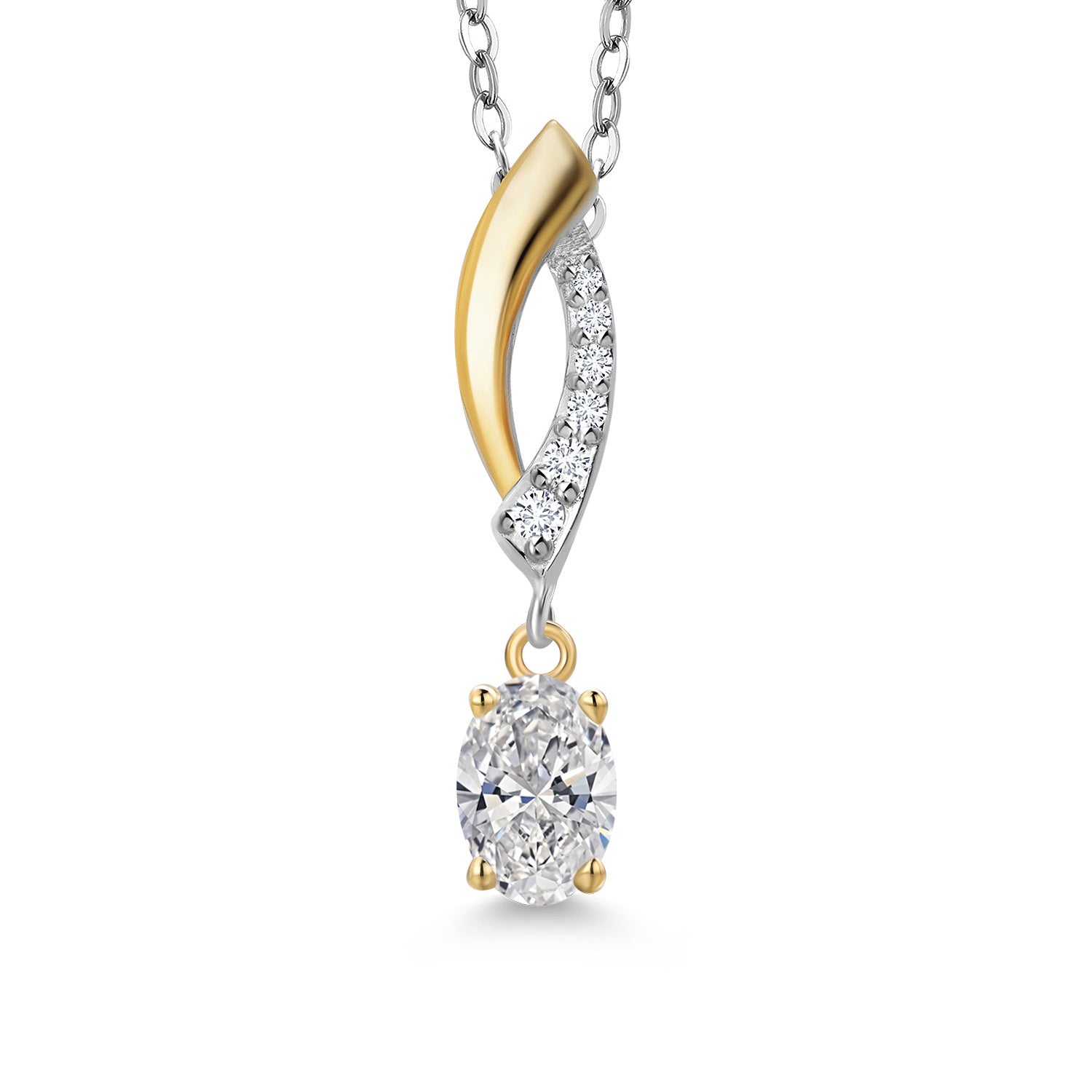 925 Silver and 10K Yellow Gold Lab Grown Diamond Pendant Necklace for Women | 0.43 Cttw | Gemstone April Birthstone | Oval 6X4MM | DEF Color | VVS-VS Clarity | With 18 Inch Chain