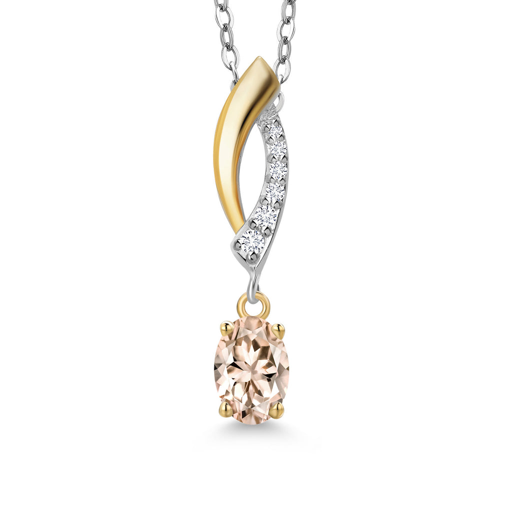 Morganite - October_Pendant in 925 Sterling Silver and 10K Yellow Gold
