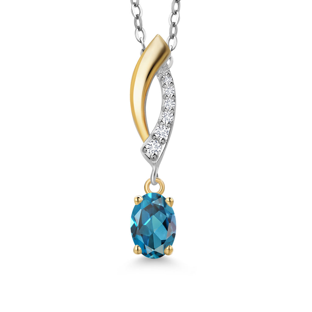 London Blue Topaz - November_Pendant in 925 Sterling Silver and 10K Yellow Gold