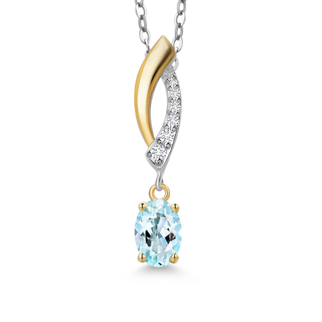Sky Blue Topaz - November_Pendant in 925 Sterling Silver and 10K Yellow Gold