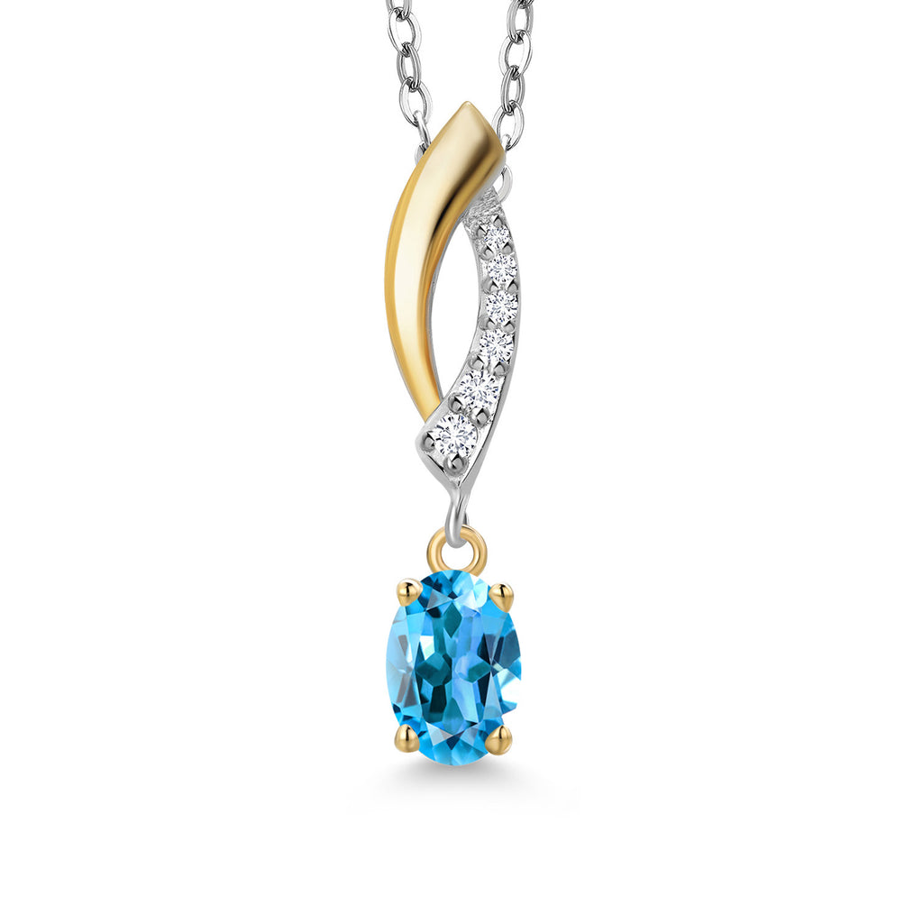 Swiss Blue Topaz - November_Pendant in 925 Sterling Silver and 10K Yellow Gold