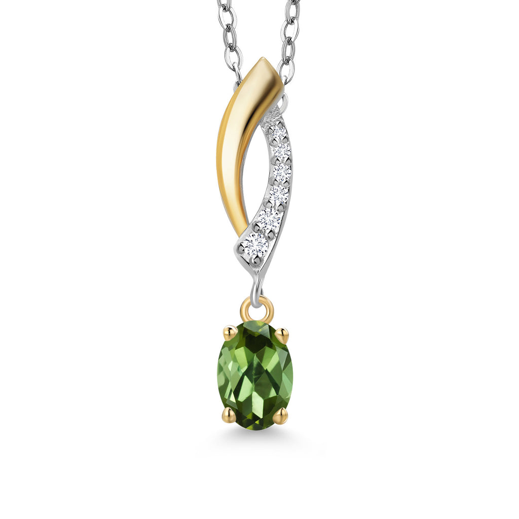 Green Tourmaline - October_Pendant in 925 Sterling Silver and 10K Yellow Gold
