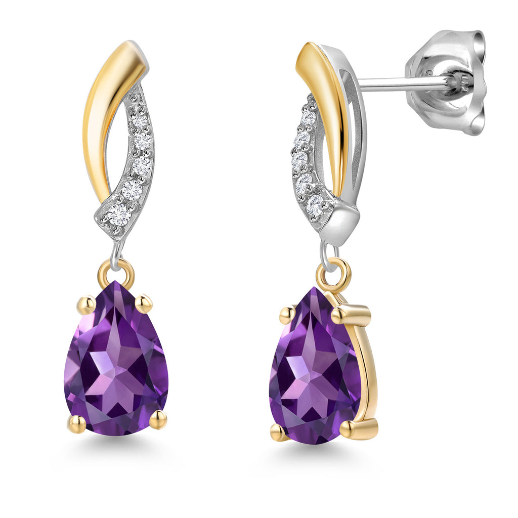 Amethyst - February_Earrings in 925 Sterling Silver and 10K Yellow Gold