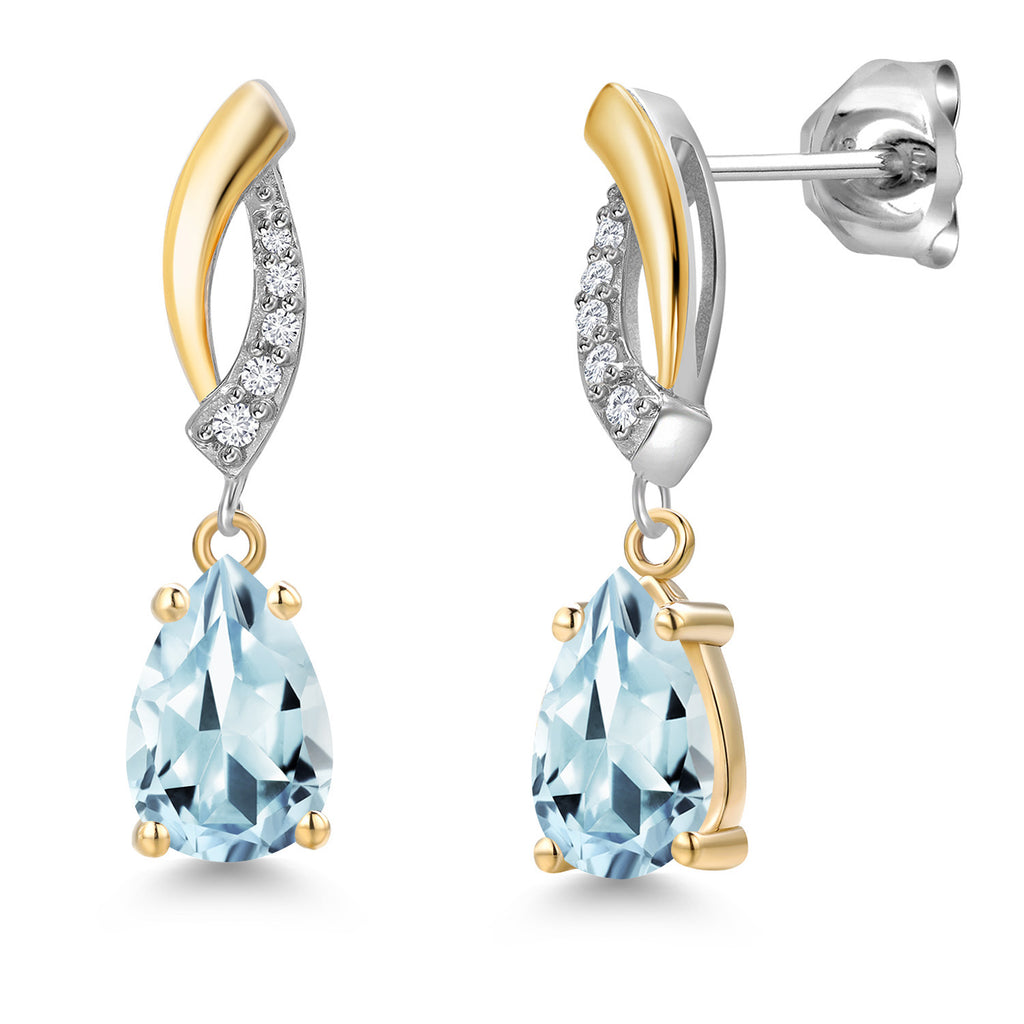 Aquamarine - March_Earrings in 925 Sterling Silver and 10K Yellow Gold
