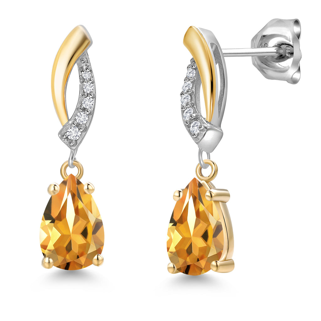 Citrine - November_Earrings in 925 Sterling Silver and 10K Yellow Gold