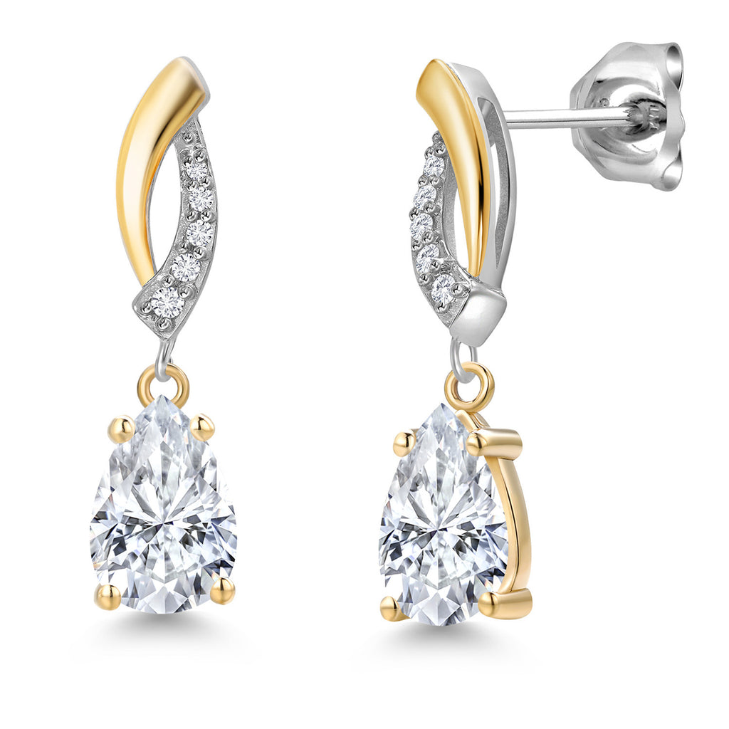 White Moissanite - April_Earrings in 925 Sterling Silver and 10K Yellow Gold