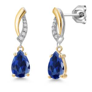 Blue Created Sapphire - September_Earrings in 925 Sterling Silver and 10K Yellow Gold