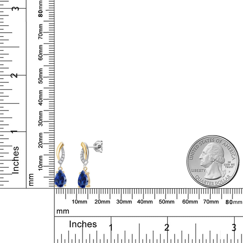 Blue Created Sapphire - September_Earrings in 925 Sterling Silver and 10K Yellow Gold